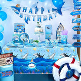 WERNNSAI 1PCS Shark Table Cloth - Shark Birthday Decorations Blue