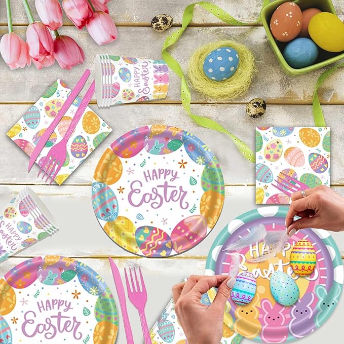 52 Pcs Easter Party Supplies Easter Party Decoration with Happy