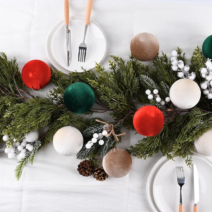 Velvet Christmas Balls Ornaments for Tree - 15pcs Shatterproof