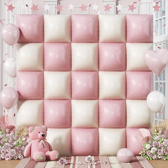 Pink Cream Balloons Square Foil Balloon 25PCS Boho Baby Pink and