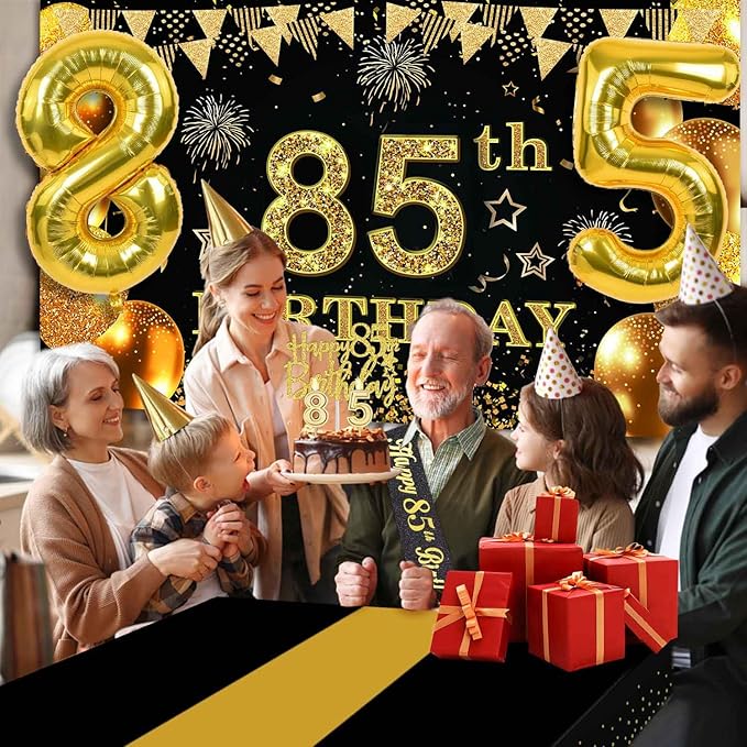 85th Birthday Decorations Men Women with 85th Birthday Banner Black