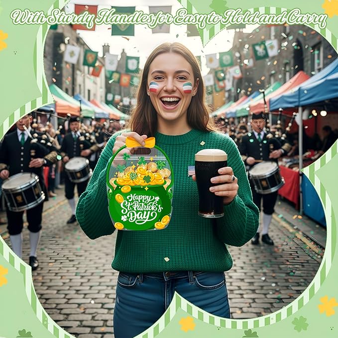 50 Pcs St Patrick's Day Gift Bags Green Cauldron Plastic Pouches
