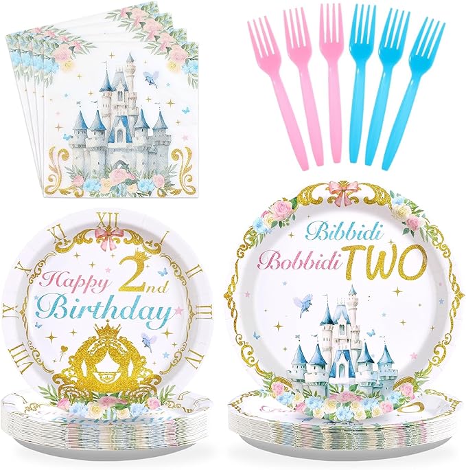 96Pcs Princess Birthday Party Supplies Bibbity Boppity Two Party