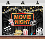 Movie Night Backdrop Fabric 10x6.5ft Cinema Popcorn Light Movie