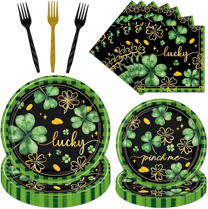 St Patricks Day Plates and Napkins Decorations 96PCS Lucky