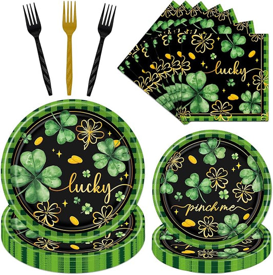 St Patricks Day Plates and Napkins Decorations 96PCS Lucky