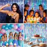 2 Packs Iridescent Foil Fringe Curtain, Neon Transparent Holographic