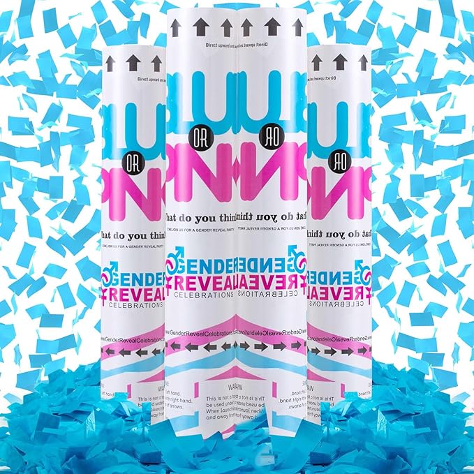 Premium Gender Reveal Confetti Cannon 4 Pack Blue Gender Reveal