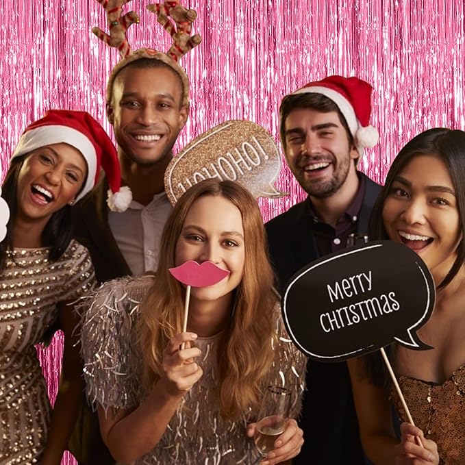 3 Pack Pink Backdrop Birthday Party Decorations Tinsel Foil Fringe
