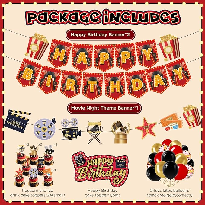 Movie Theme Birthday Party Decoration Happy Birthday Banner Movie