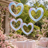 Iridescent Hollow Heart Balloons, 4 Pcs 40 Inch Clear Rainbow