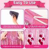 Voircoloria 3 Pack 3.3x8.2 Feet Laser Pink Foil Fringe Backdrop