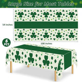 6 Pack St Patricks Day Tablecloth, 108" X 54" Disposable Shamrock