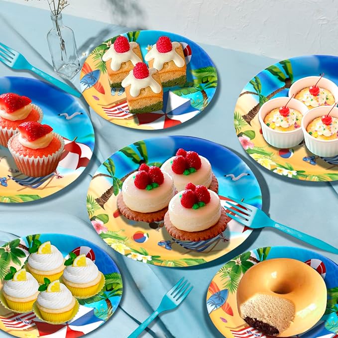 96 Pcs Beach Party Supplies Summer Beach Plates and Napkins Set