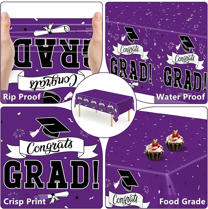 QZYL 2 Pcs Graduation Tablecloth, 108" X 54" Plastic Graduation