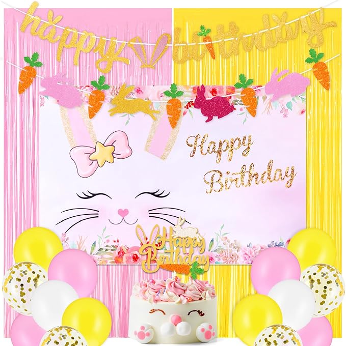 30 Pcs Easter Bunny Happy Birthday Decorations Set Include Rabbit