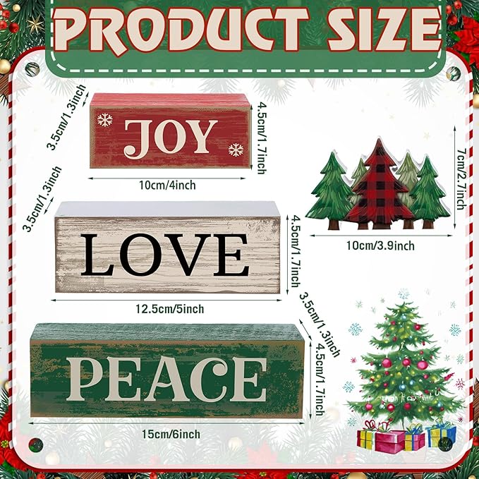 4 Pcs Christmas Table Decor Christmas Tree Centerpiece Joy Peace