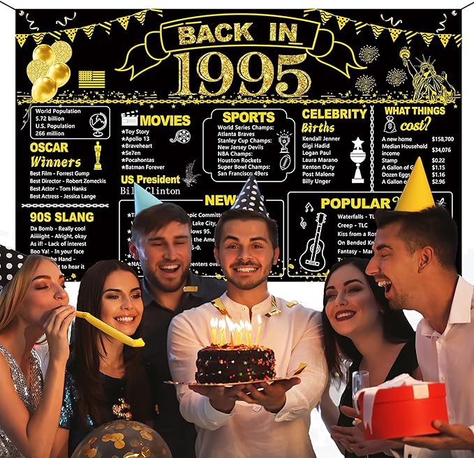 DARUNAXY 31st Birthday Black Gold Party Decoration, Back in 1995