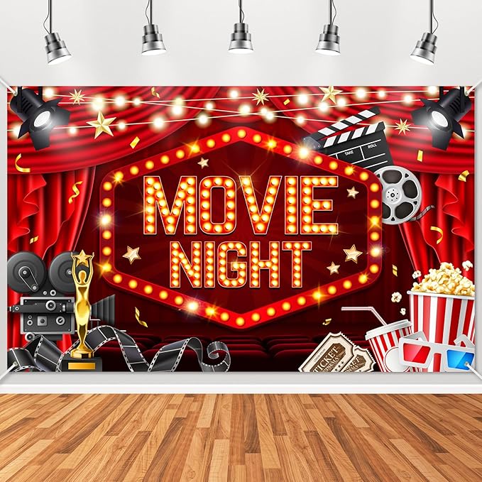 Mocsicka Movie Night Backdrop Banner 6x3.6ft Movie Theme Background