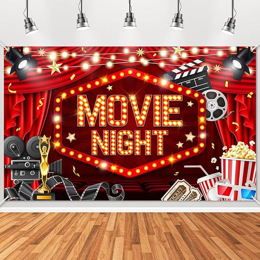Mocsicka Movie Night Backdrop Banner 6x3.6ft Movie Theme Background