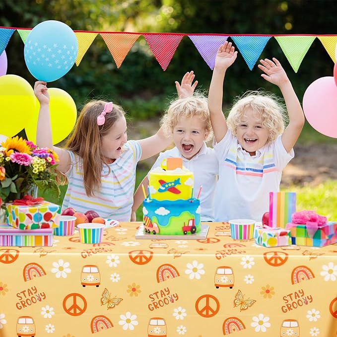 4 Pcs Stay Groovy Tablecloth Retro Hippie Boho Party Table Covers