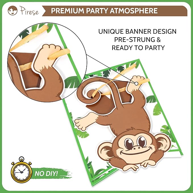 Monkey Birthday Banner Monkey Party Decorations Jungle Birthday
