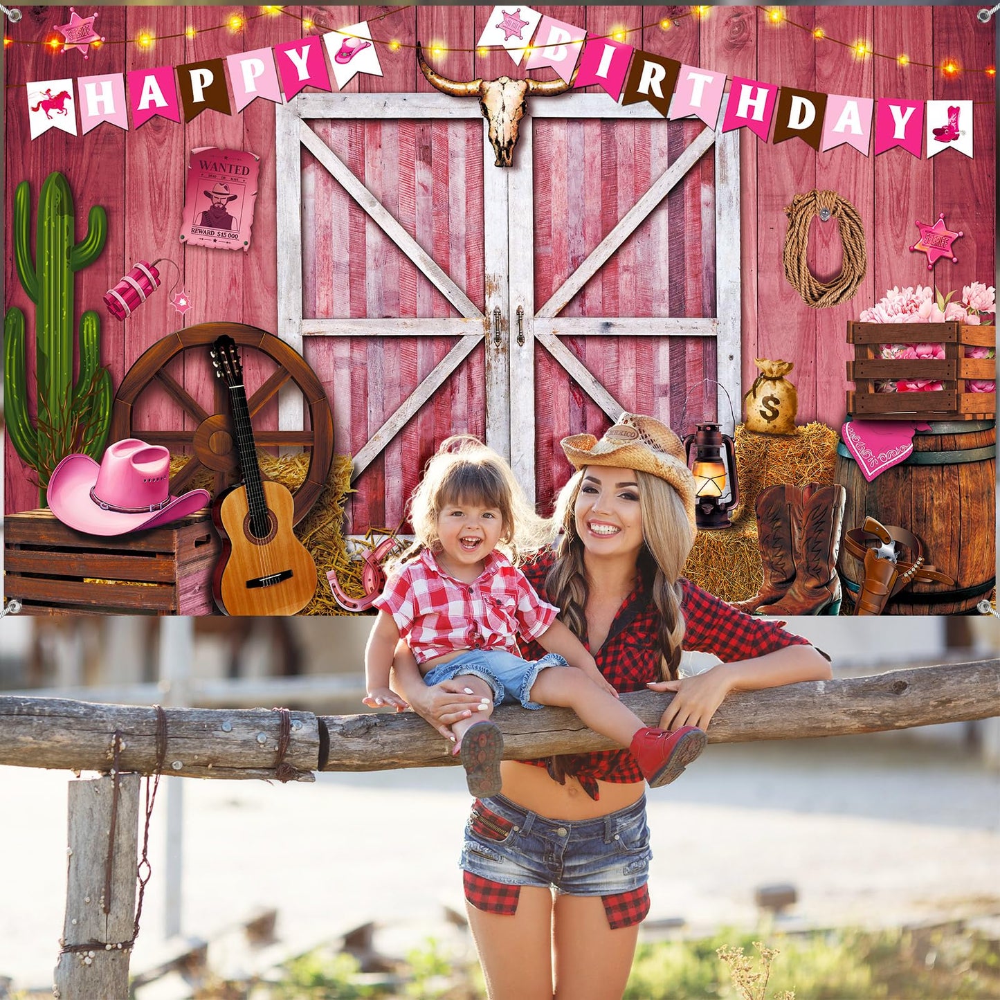 Breling Western Cowgirl Party Decoration 71x43 Inch Pink Western