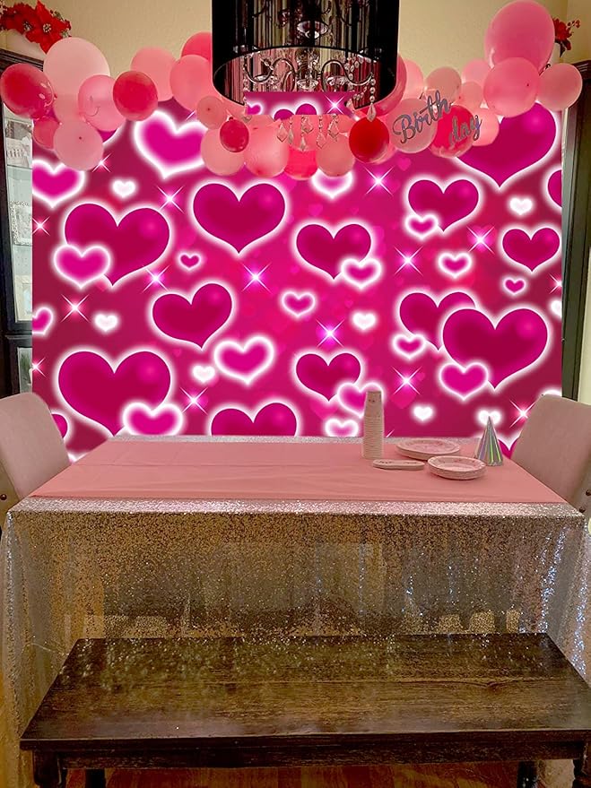 Hot Pink Heart Photo Backdrop 10x8FT Galentines Day Decorations