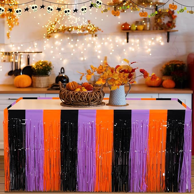 6 Pack Halloween Table Skirt Decorations Orange Purple and Black