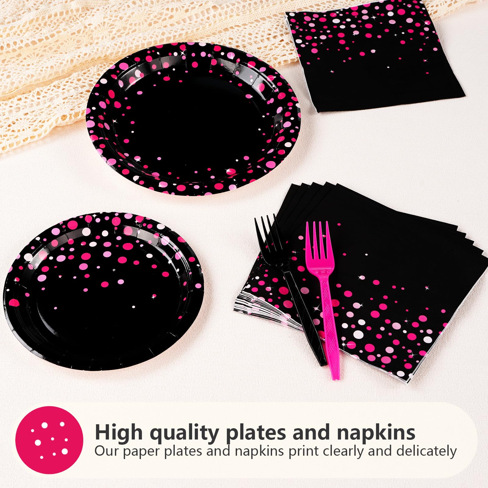 96Pcs Hot Pink and Black Party Supplies Black and Pink Prom Graduation
