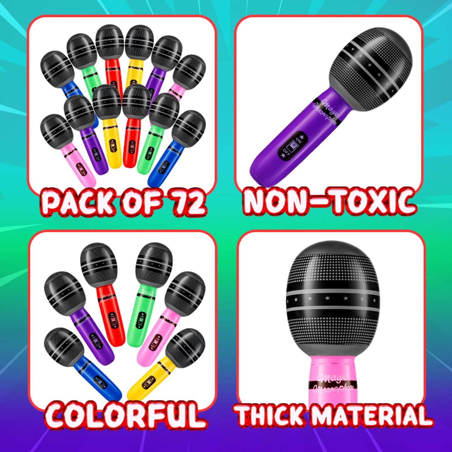 Inflatable Microphones for Parties - (Pack of 72) 10-inch Neon Colors