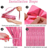 ZATAYE 12 Pack Pink Backdrop, 3.28 FT x 7.05 FT Foil Fringe Curtains,