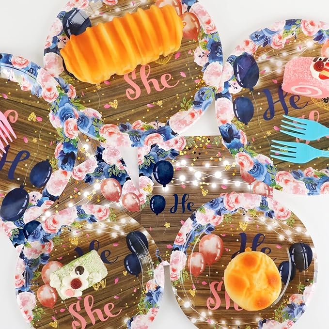 96 Pcs Gender Reveal Party Decorations Supplies He or She Tableware