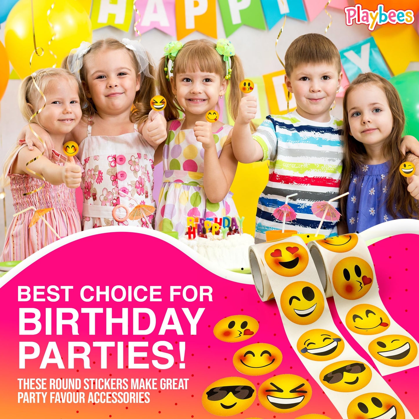 Playbees Emoticon Stickers - 2 Rolls - Kids' Party Favors, Game