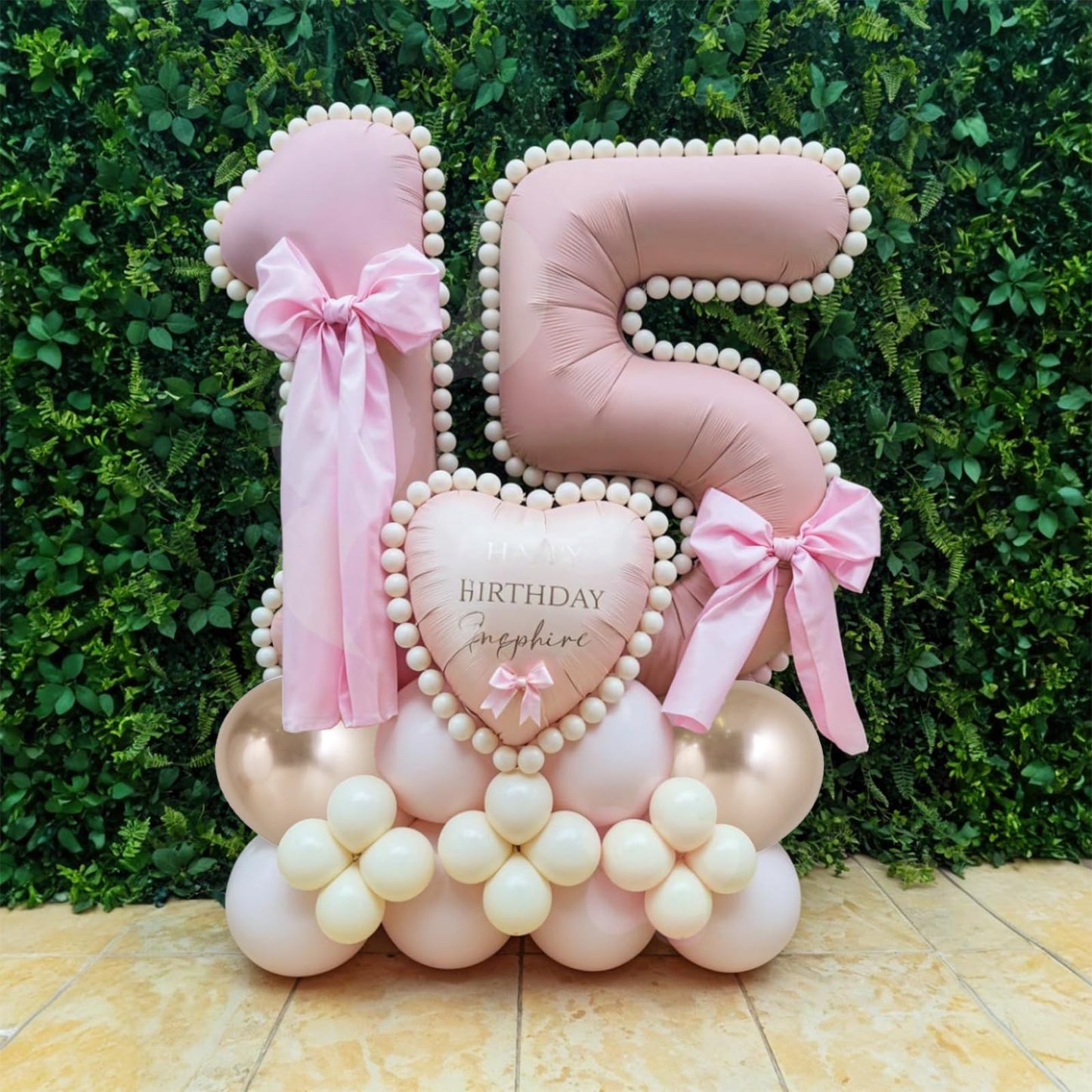 Light Pink 5 Balloon Number, Retro Blush Pink Gold Beige Nude Latex