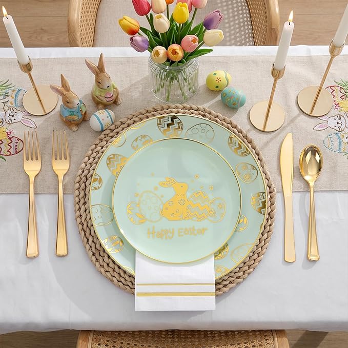 Festiva 175Pcs Easter Plates and Napkins Disposable - Green and Gold