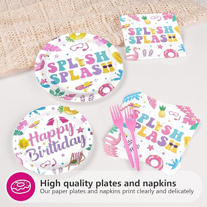 96Pcs Pool Party Decorations Pink Flamingo Pool Plates and Napkins