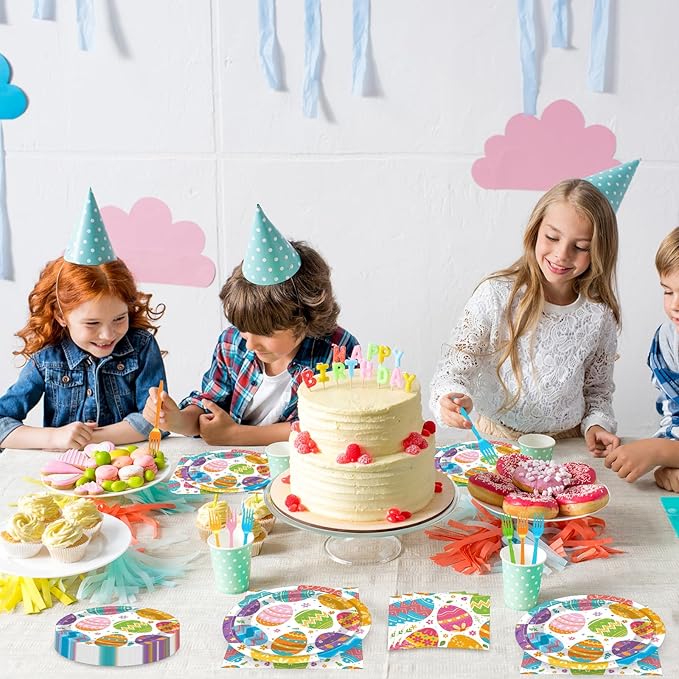 100 Pcs Easter Egg Tableware Party Supplies Set Serves 25 Disposable