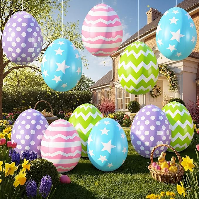12 PCS Inflatable Easter Eggs Decorations - Large PVC Colorful Egg