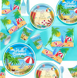 177 pcs Beach Party Supply Disposable Tableware Set with Tablecloth