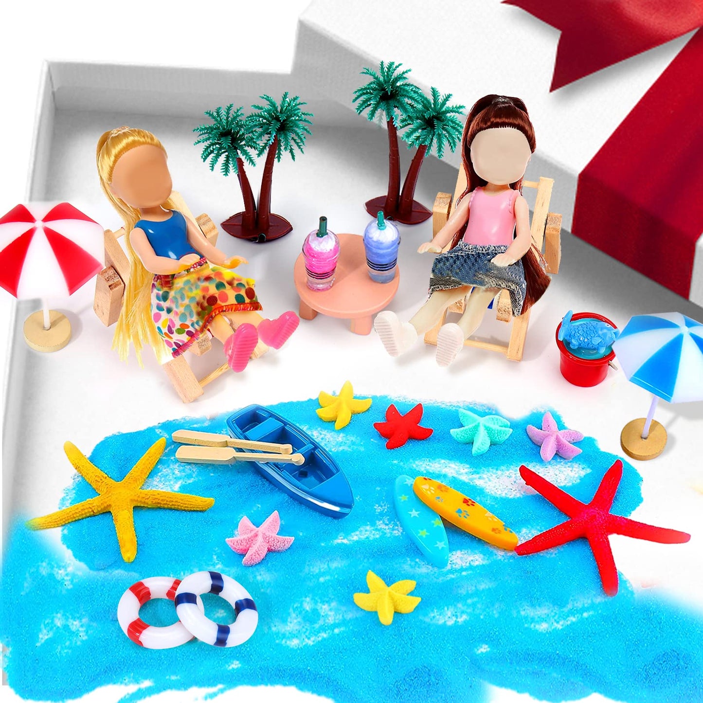 Beach Chair Umbrella Cake Decoration, 24 Pieces Palm Tree Summer Ocean