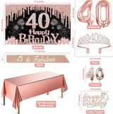40th Birthday Decorations for Women with Banner Rose Gold Tablecloth