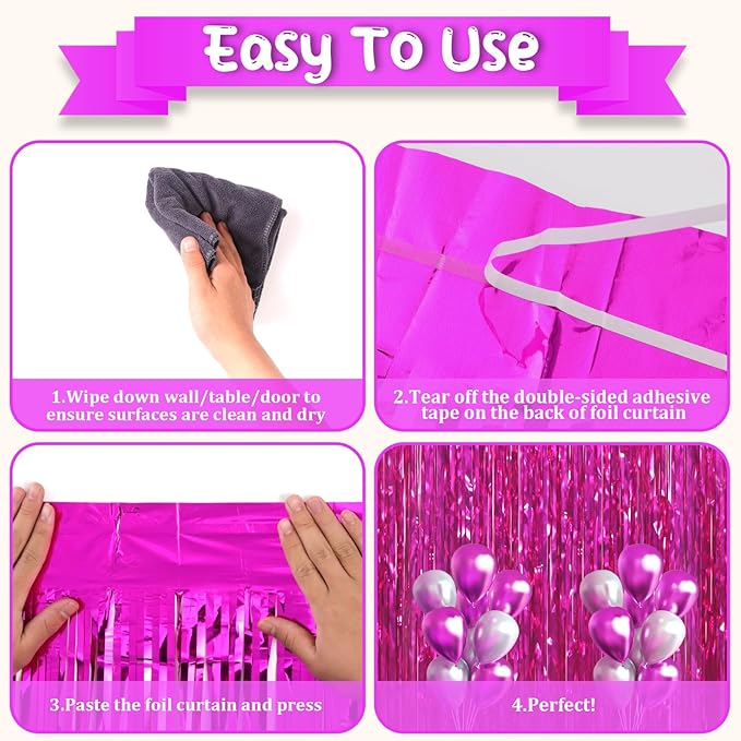Voircoloria 2 Pack Pink Foil Fringe Backdrop Curtains, Tinsel