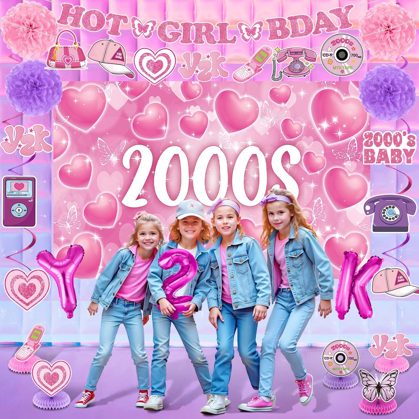 Y2K Party Decorations Early 2000s Banner Hanging Swirls Y2K 2000s