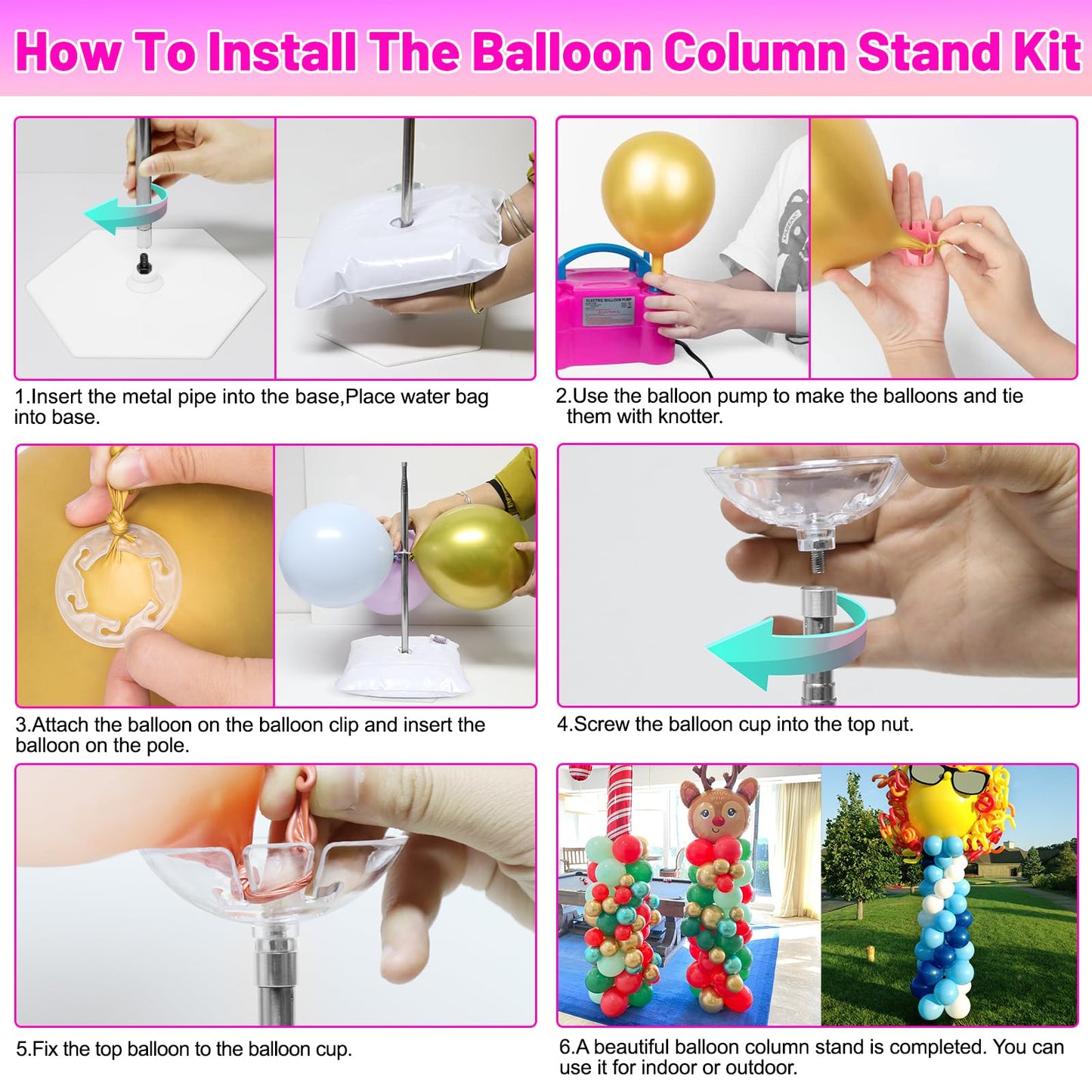 Toosci 2 Sets Balloon Column Stand and Balloon Pump, Adjustable Metal