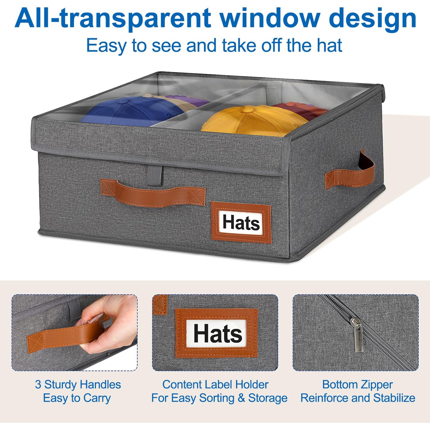 Dofilachy 2-in-1 Stackable Hat Storage for Baseball Caps with Clear