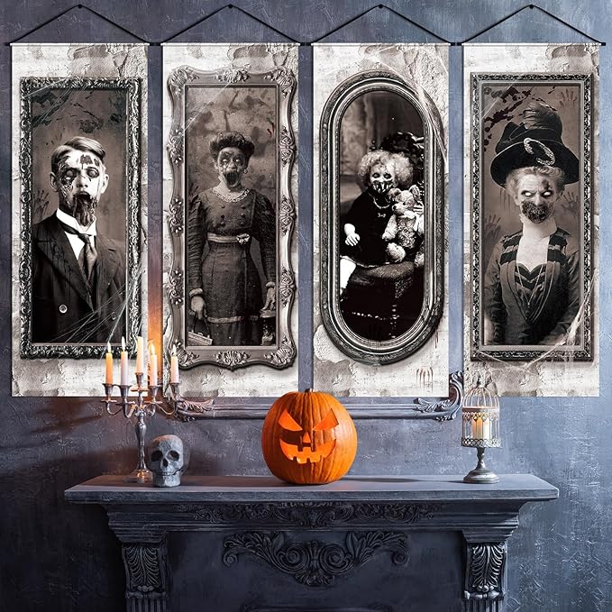 4 Pcs Halloween Gothic Banner 3D Changing Face Moving Portrait