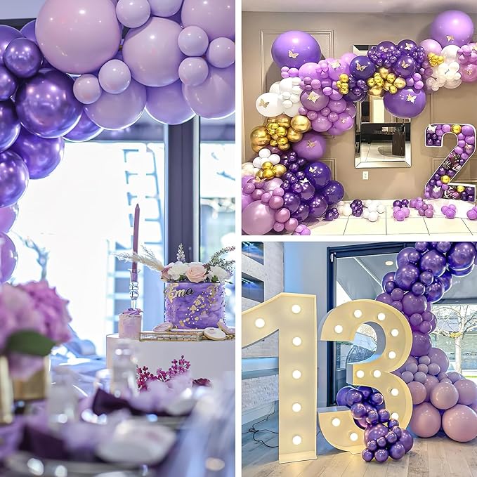 PartyWoo Metallic Purple Balloons 100pcs Different Sizes of 18 12 10