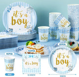 200 Pcs Blue Baby Shower Paper Plates Napkins Cups Boy Baby Shower