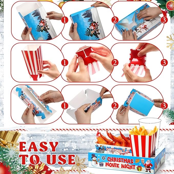 108 Pcs 36 Sets Christmas Movie Night Snack Trays Popcorn Boxes